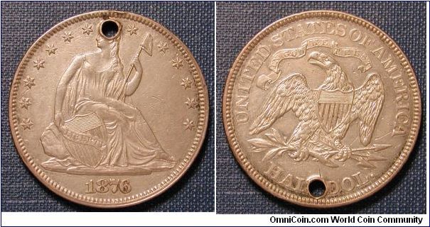 1876 Seated Liberty Half Dollar (Holed)