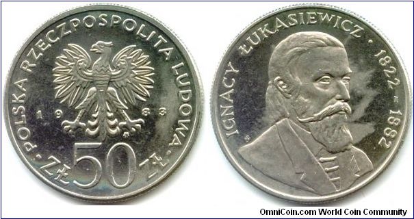 Poland, 50 zlotych 1983.
Ignacy Lukasiewicz.