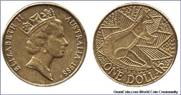 Australia, 1 dollar, 1988, Al-Bronze, Aboriginal art, Queen Elizabeth II.                                                                                                                                                                                                                                                                                                                                                                                                                                           