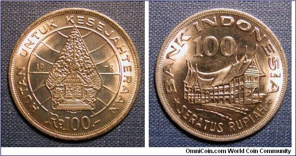 1978 Indonesia 100 Rupiah toned