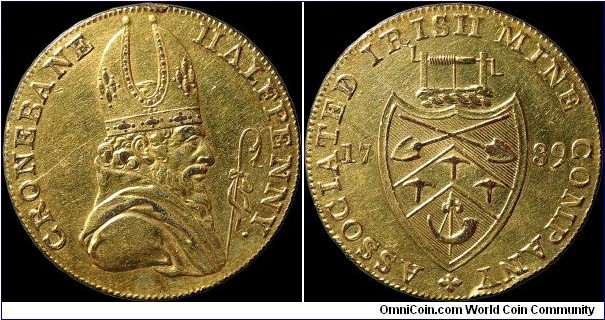 1789 ½ Penny Conder Token.

I have no idea why this was gilt copper instead of the normal copper.                                                                                                                                                                                                                                                                                                                                                                                                                      