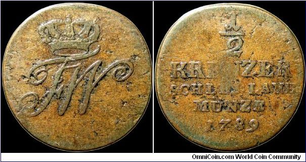 ½ Kreuzer, Prussia.

From Silesia.                                                                                                                                                                                                                                                                                                                                                                                                                                                                                
