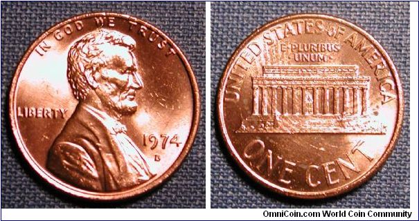 1974-D Lincoln Memorial Cent (Mint worker's fingerprint?  Taken from sealed UNC set)