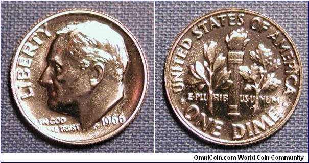 1966 Roosevelt Dime Prooflike from Special Mint Set