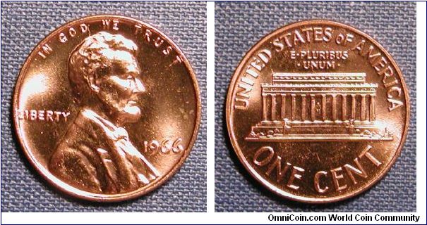 1966 Lincoln Memorial Cent Prooflike from Special Mint Set