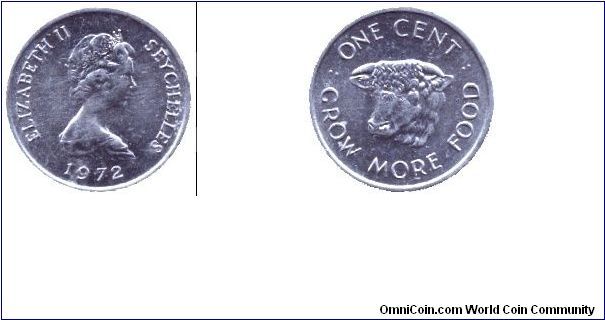 Seyhelles, 1 cent, 1972, Al, FAO, Cow, Queen Elizabeth II.                                                                                                                                                                                                                                                                                                                                                                                                                                                          