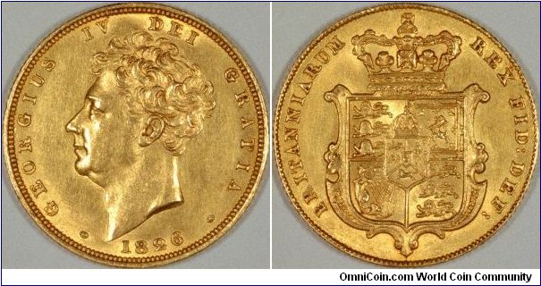 Bare head or second type gold sovereign of George IV
