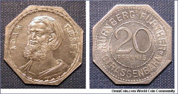 German 20 Pfennig Transportation Token Aluminum, unsure of year.