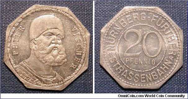 German 20 Pfennig Transportation Token Aluminum, unsure of year.