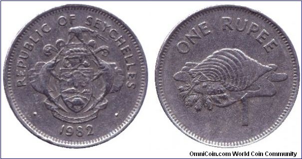 Seychelles, 1 rupee, 1982, Cu-Ni, Triton Conch Shell                                                                                                                                                                                                                                                                                                                                                                                                                                                                