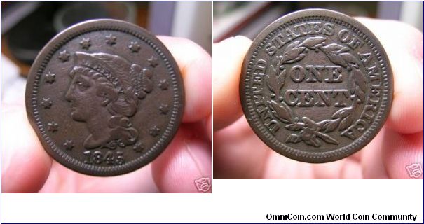 US Large Cent 1845 N2 F15/12