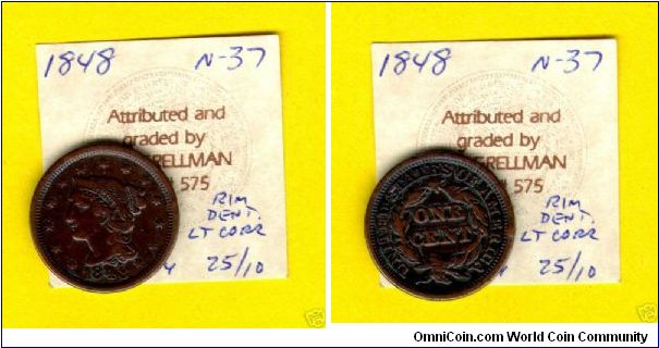 US Large Cent 1848N37