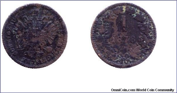 Austria, 1 kreuzer, 1878, Cu.                                                                                                                                                                                                                                                                                                                                                                                                                                                                                       