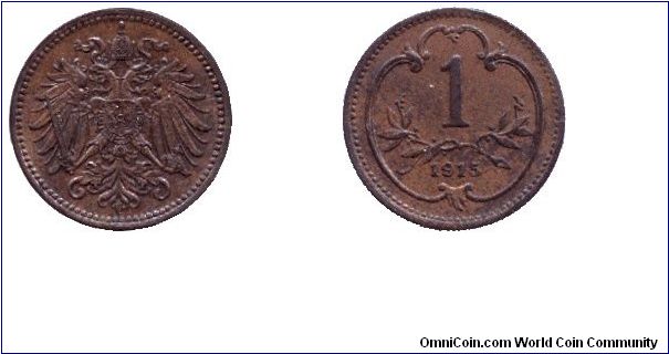 Austria, 1 heller, 1915, Bronze.                                                                                                                                                                                                                                                                                                                                                                                                                                                                                    
