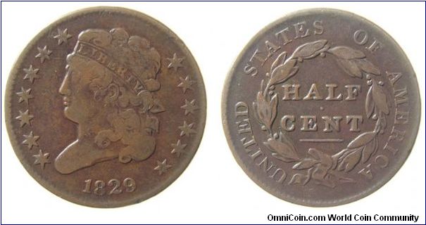 1829 Half cent