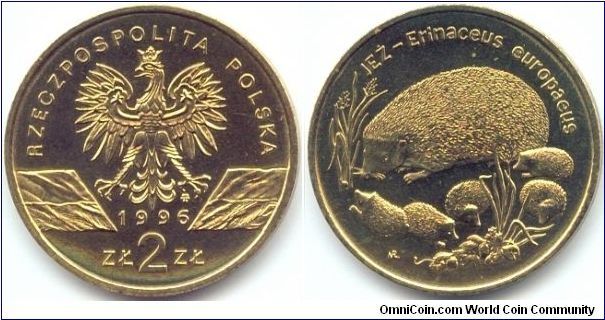 Poland, 2 zlote 1996.
Hedgehog (Erinaceus Europaeus).