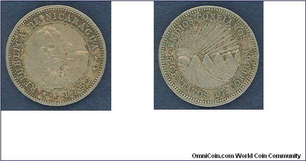 5 centavos de cordoba, 1952