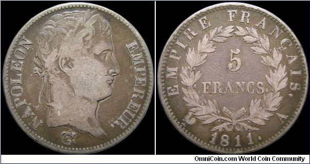 5 Francs.

Paris mint. The most common of the Napoleonic era crowns.                                                                                                                                                                                                                                                                                                                                                                                                                                              