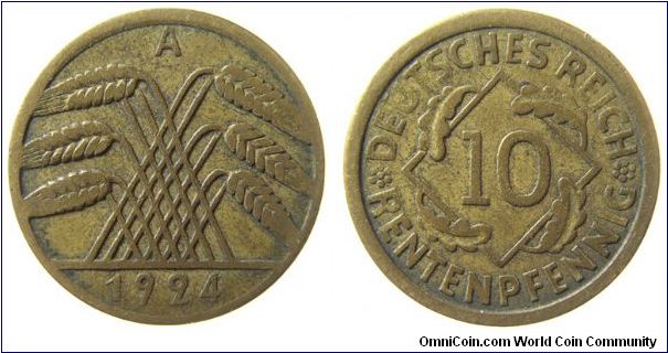1924 10 pfennig KM# 40