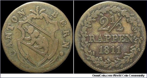 2½ Rappen, Canton of Bern.

A one year type with a mintage of 113k.                                                                                                                                                                                                                                                                                                                                                                                                                                               