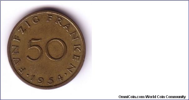 This is a 50 fr coin from Saarland ... not exactly an unknown country :-) but not in the list above. The other side is the same as this one: http://www.omnicoin.com/coins/893933.jpg