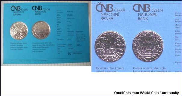 This is not a n image of a coin but an image of an image of a coin :-) From a CNB folder describing a 200 KC coin (introduction of the euro cash) issued in late 2001/early 2002.