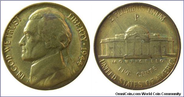 1944-P Jefferson Nickel (wartime alloy)