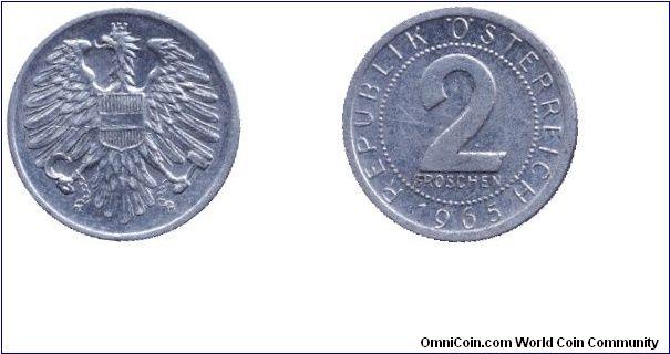 Austria, 2 groschen, 1965, Al.                                                                                                                                                                                                                                                                                                                                                                                                                                                                                      