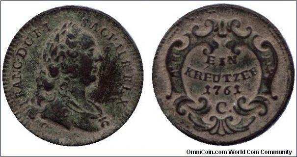 Austria, 1 kreuzer, 1761, Cu, MM: C (Prague), Franz (Lotharinger) I.                                                                                                                                                                                                                                                                                                                                                                                                                                                