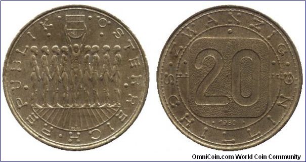 Austria, 20 schillings, 1980, Cu-Al-Ni.                                                                                                                                                                                                                                                                                                                                                                                                                                                                             