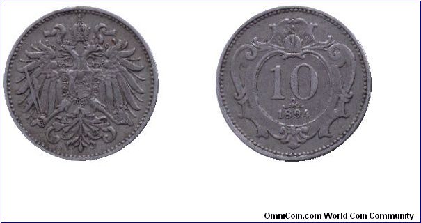 Austria, 10 heller, 1894, Ni.                                                                                                                                                                                                                                                                                                                                                                                                                                                                                       