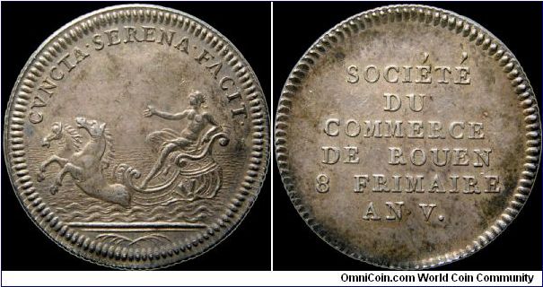 Société du commerce de Rouen, France.

A chamber of commerce token, probably what is known as a 'jeton de presence', a token payment for attending board meetings.                                                                                                                                                                                                                                                                                                                                                