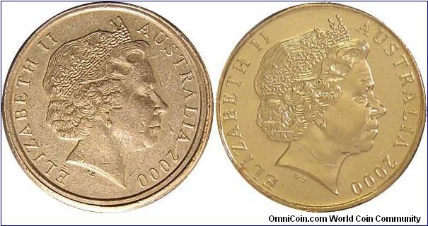Comparison between normal obverse and $1/10c mule obverse