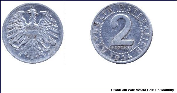 Austria, 2 groschen, 1954, Al.                                                                                                                                                                                                                                                                                                                                                                                                                                                                                      