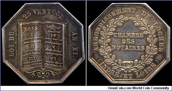 Chambre des notaires, France.

A good example of a modern restrike that used the original dies.                                                                                                                                                                                                                                                                                                                                                                                                                   