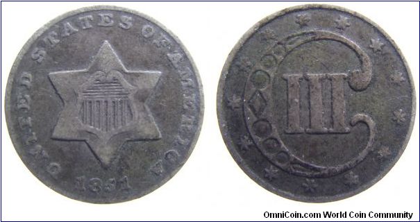1851 Three Cents (silver)