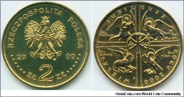 Poland, 2 zlote 2000.
The Great Jubilee of the Year 2000.