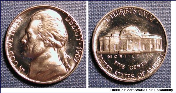 1967 Jefferson Nickel (Prooflike) from SMS (Special Mint Set)