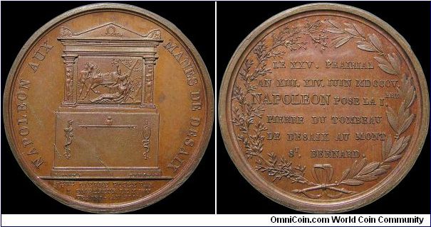 Le Tombeau de Desaix, France.

A mule created by striking the reverse of two different medals.                                                                                                                                                                                                                                                                                                                                                                                                                    