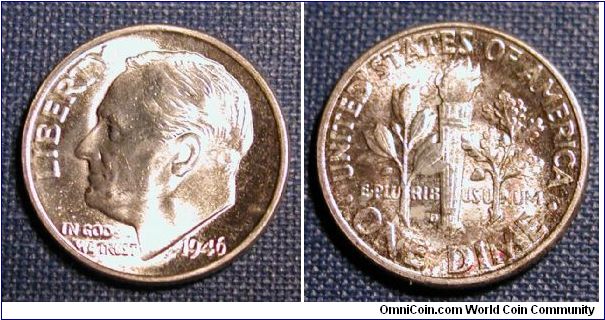 1946-D Roosevelt Dime (toned)