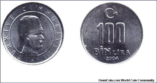 Turkey, 100000 lira, 2004.                                                                                                                                                                                                                                                                                                                                                                                                                                                                                          