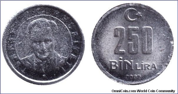 Turkey, 250000 lira, 2002.                                                                                                                                                                                                                                                                                                                                                                                                                                                                                          