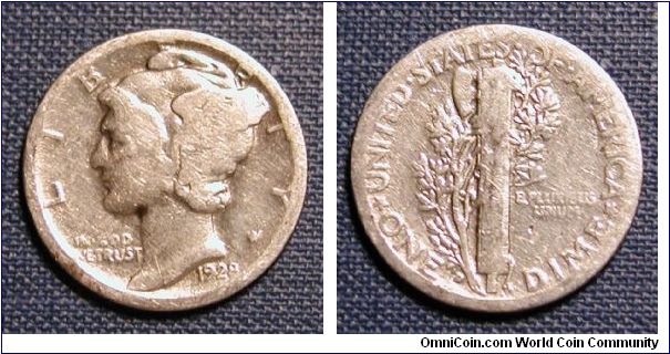 1928-D Mercury Dime (cleaned)
