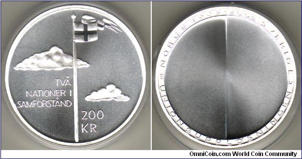 200 kronor. Commemorates the centennary of the dissolvement of the Union between Sweden and Norway.