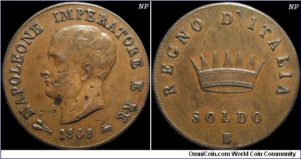 Soldo, Napoleonic Kingdom of Italy.

Bologna mint.                                                                                                                                                                                                                                                                                                                                                                                                                                                                