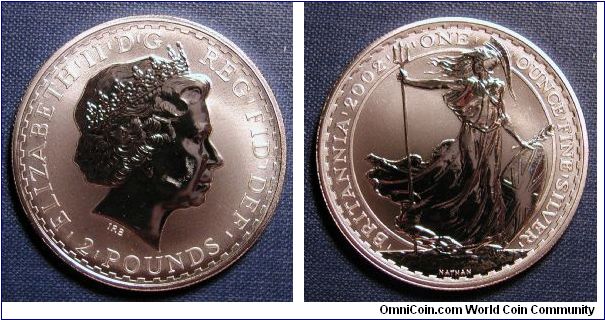2002 Great Britain 2 Pounds Silver Brittania.