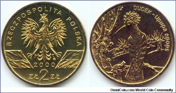Poland, 2 zlote 2000.
Hoopoe (Upupa Epops).