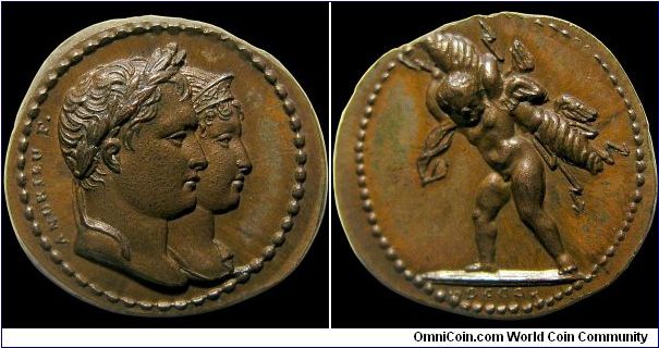 Mariage à Paris avec Marie-Louise, France.

It is deliberately struck to look like an ancient medal or coin.                                                                                                                                                                                                                                                                                                                                                                                                      