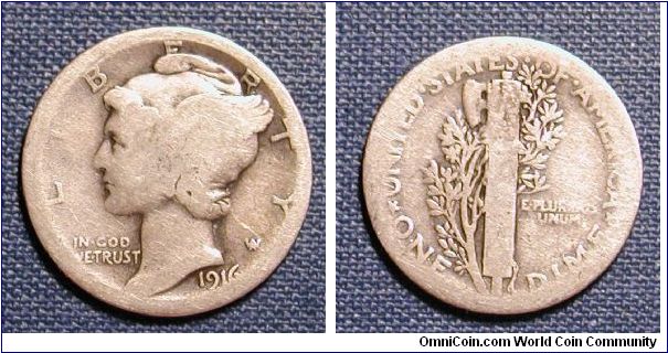 1916 Mercury Dime