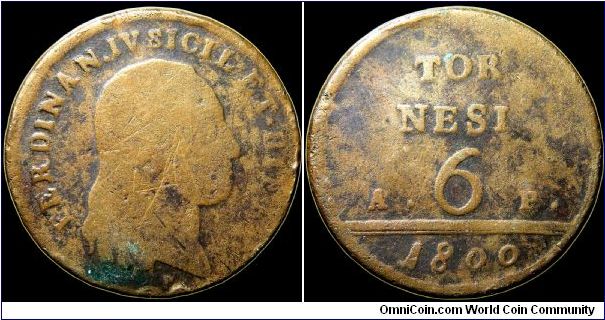 6 Tornesi, Kingdom of the Two Sicilies.                                                                                                                                                                                                                                                                                                                                                                                                                                                                             